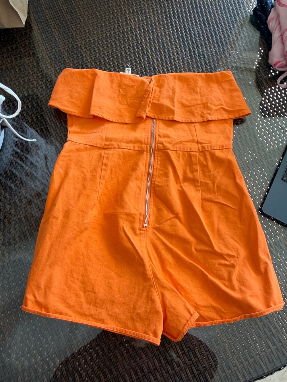 Orange Romper with Ruffle Neckline - Picture 3 of 3